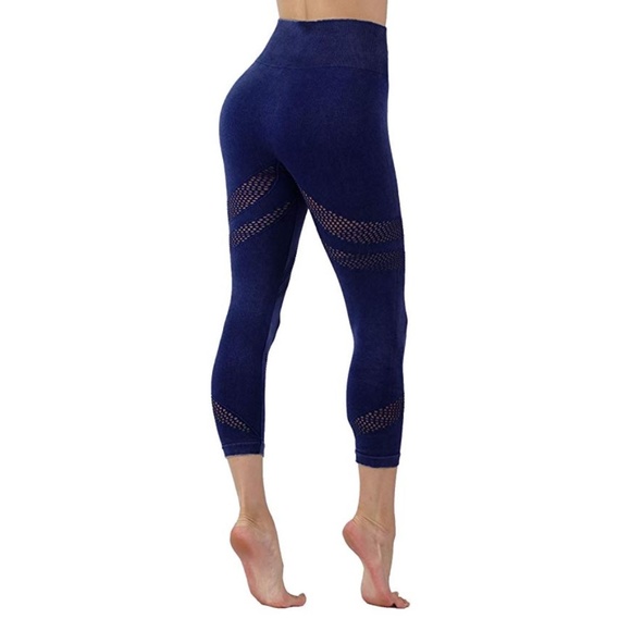 Solid Navy yoga leggings workout pants mesh 25 - Picture 2 of 2